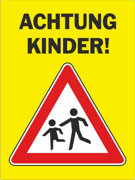 Gelbes Warnschild, mit dem auf Kinder hingewiesen wird